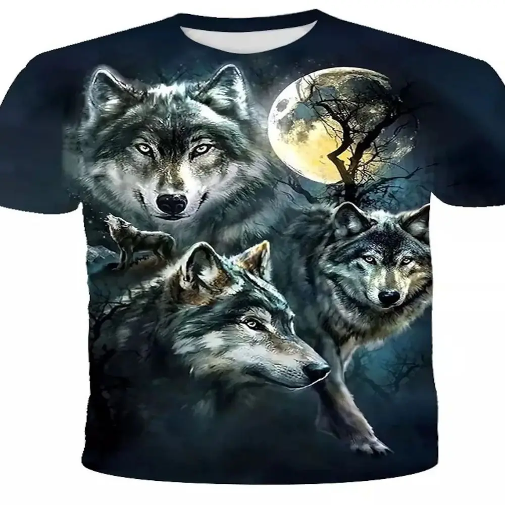 Wolf T-shirt 3d digital animal print graphic men\'s tops vintage t-shirt short sleeve comfortable pullover top