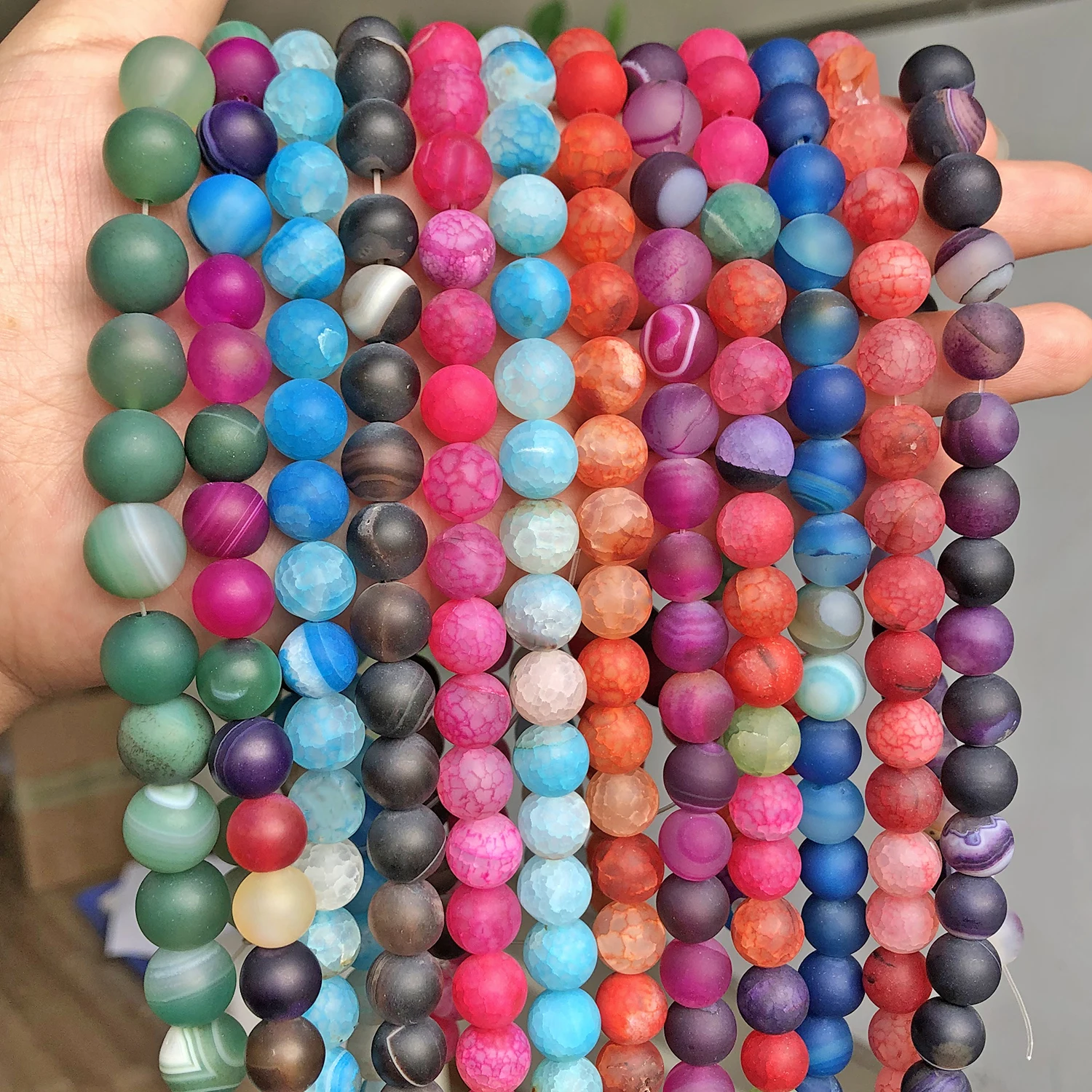 Matte Dragon Veins Stripe Agate Beads Natural Stone Round Loose Beads for Jewelry Making DIY Bracelet Needlework Accessories15''