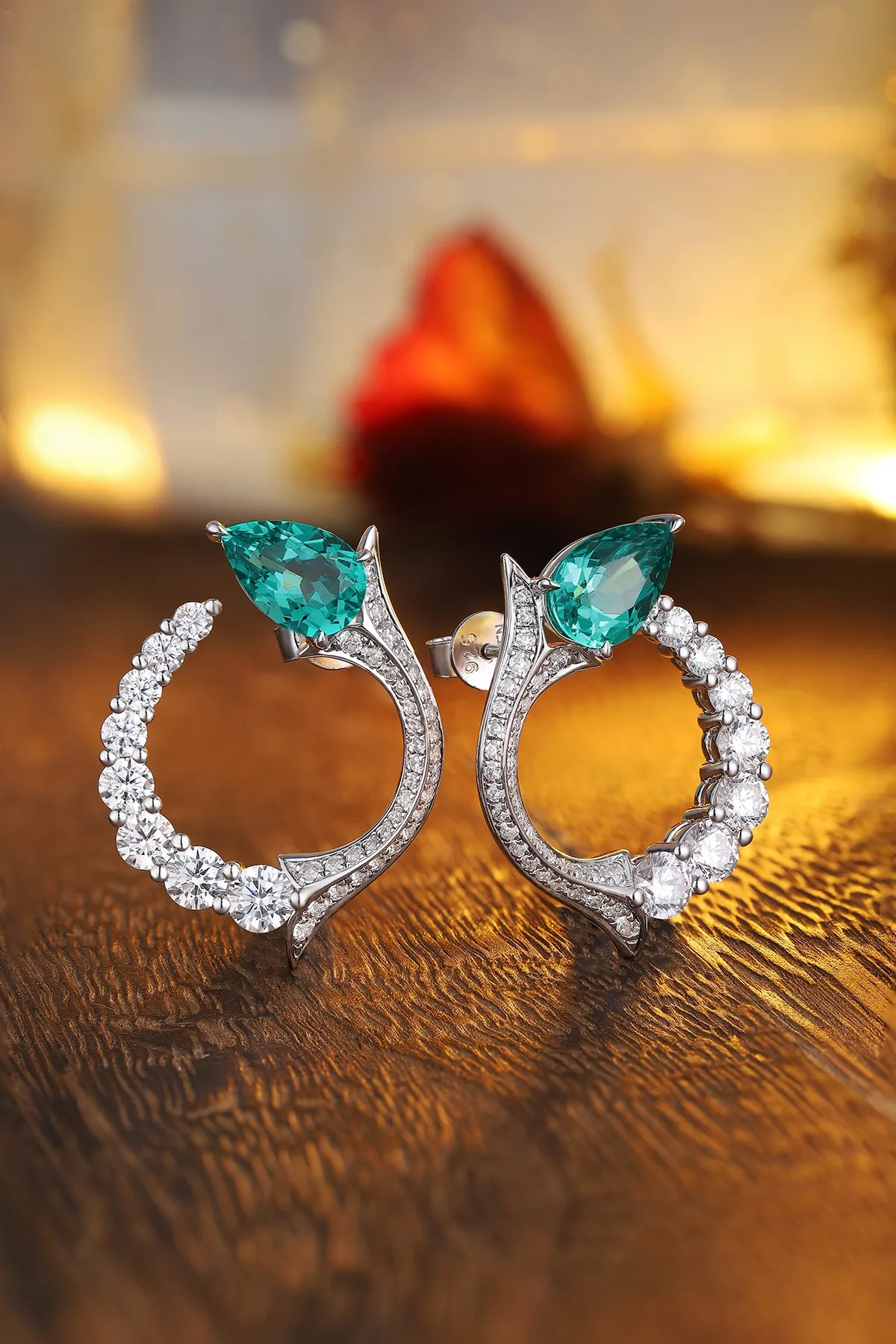 Silver Hoop Earrings Woman Earrings Pear Lab Grown Sapphire Emerald Paraiba Gemstones Set of Earrings for Her Engagement Jewelry