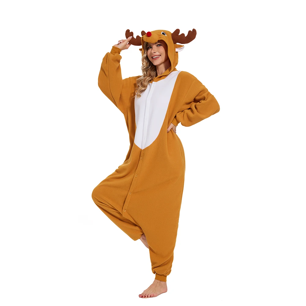 

Reindeer One-piece Pajamas for Adult Unisex Christmas Cosplay Costumes Party Jumpsuit Winter Warm Hooded Onesie Homewear
