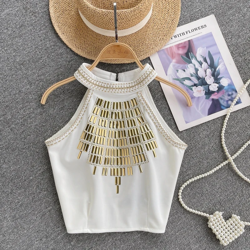 

Chic Halter Shinny Camis Slim Sleeveless Tank Top Korean Fahsion Sexy Crop Top Summer Women Hotsweet Corset Bustier