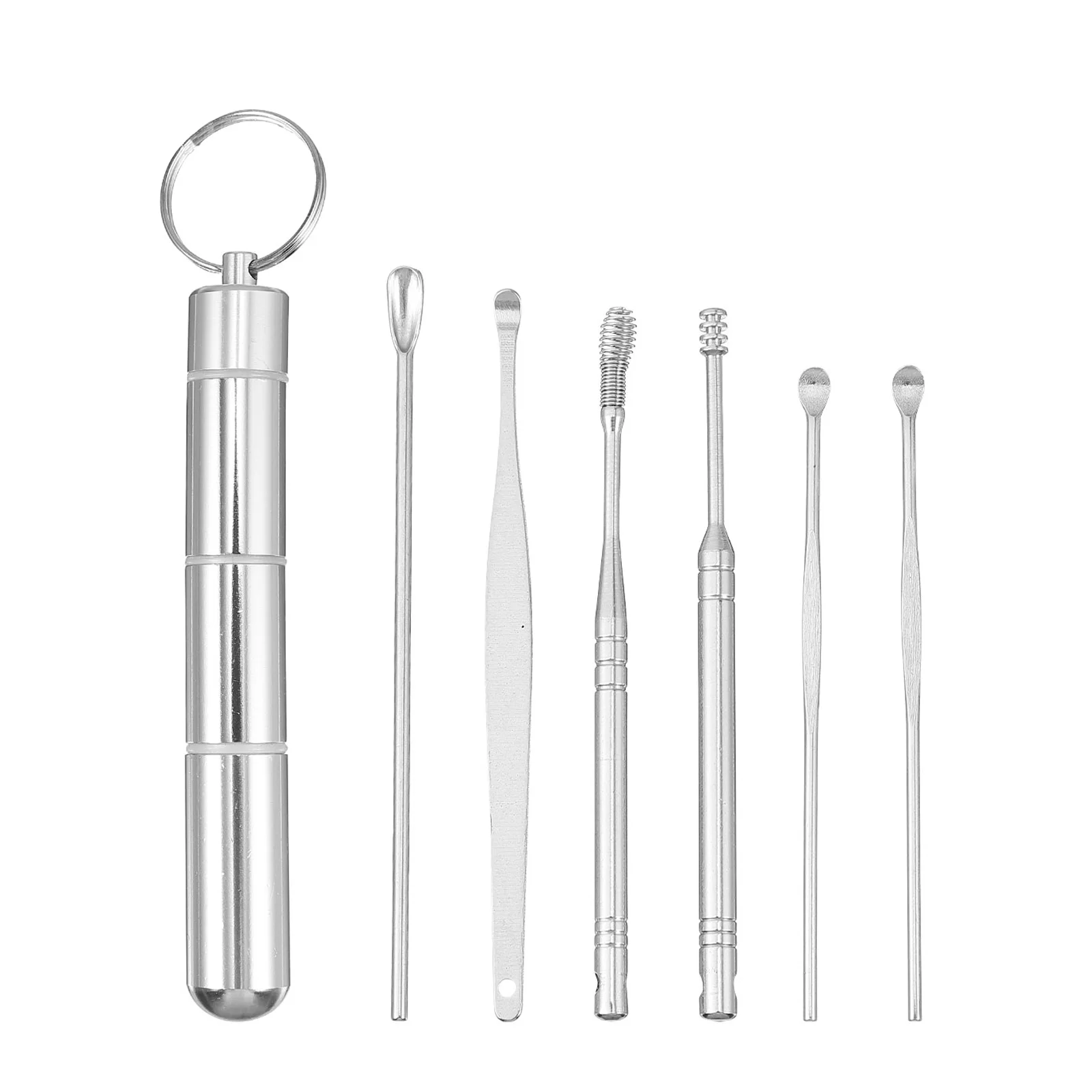 1 Set 7Pcs Sturdy Ear Wax Removal Tools Ear Picking Spoons Tools (Silver) Stainless Steel Ear