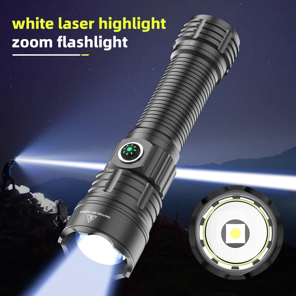 White laser Flashlights Ultra Powerful Flashlight USB Rechargeable Flash Light Night Scout Lights LED Zoom Tactical Lantern