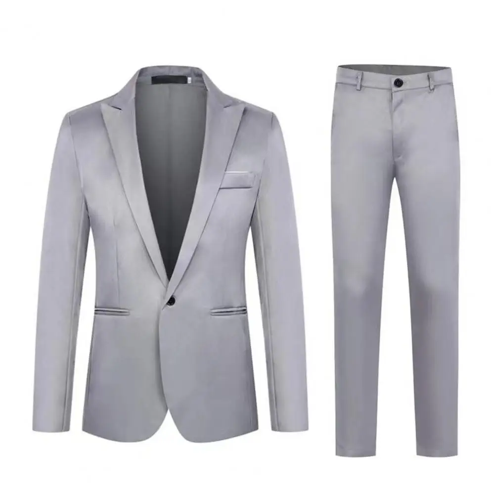 

Men Slim Fit Pants Set Men's Spring Autumn Business Suit Set with Lapel Slim Fit Pants Solid Color Long Sleeve Single Button