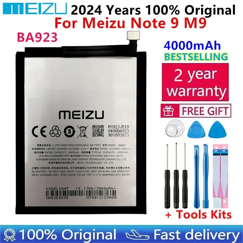 

2024 100% Original New Meizu Note 9 M9 M923H Smartphone BA923 4000mAh High Quality Battery Batteries Bateria