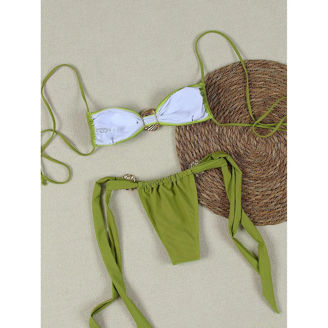 Metallgehäuse, Neckholder, hoch geschnittener Bikini, Damen-Badeanzug, zweiteiliges Bikini-Set, Badebekleidung, Badeanzug, Schwimmanzug V6289 – Detail 19
