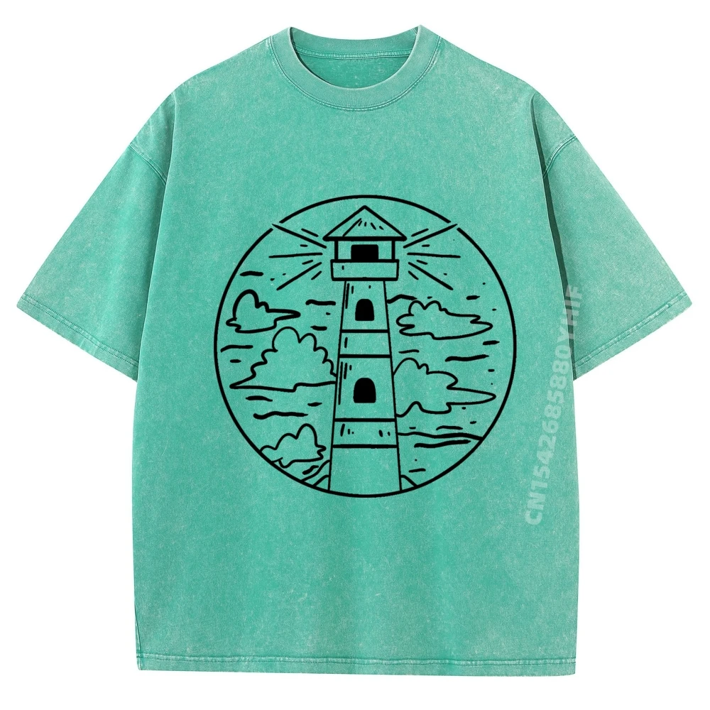 

Lighthouse Black Shirt Graphic Tees Luxury Brand T-shirts For Men Oversized Washed Clothes Printed Tshirt