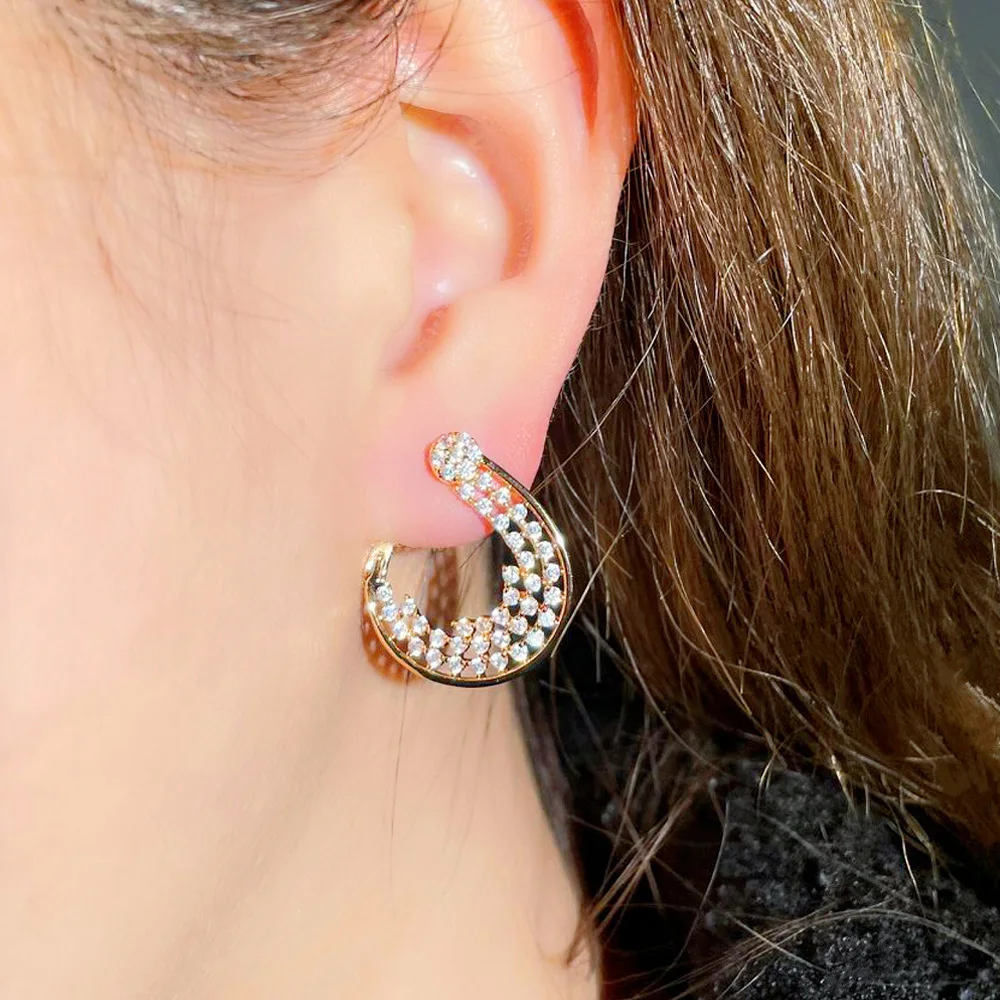 Pera Dignified Yellow Gold Color Jewelry CZ Stone Cute Flower Safety Clasp Big Dangle Drop Earrings Banquet Party for Women E905