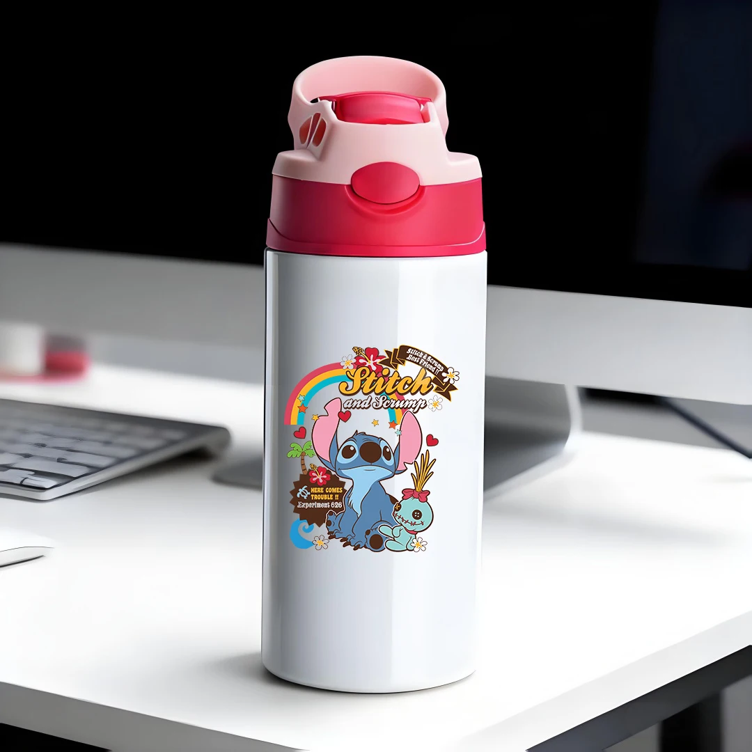 

Disney Insulated Cup Blue Stitch Cartoon Illustration 304 Stainless Steel Cartoon Straw Cup Childrens Water Bottle New Year Gif