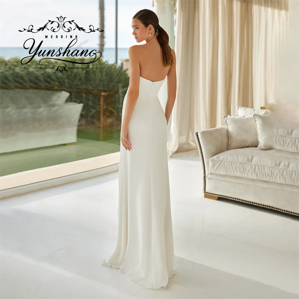 YunShang Maßgeschneidertes Meerjungfrau-Hochzeitskleid mit V-Ausschnitt und hohem Schlitz, bodenlang, Blumenapplikationen, ärmellos, elegant, trägerlos, Reißverschluss