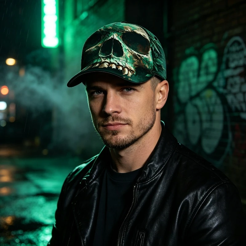Customization Customization 1 Green Recycled Skull Art Pattern Baseball Cap - Adjustable Unisex Hat With Leaf And Branch Design