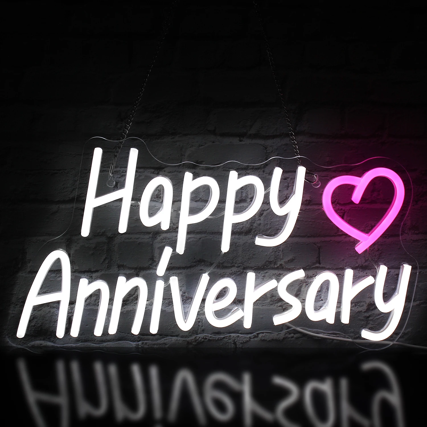 

Happy Anniversary Neon Signs for Wall Decor White Anniversary Neon USB for Wife Husband Parents Anniversary Party Wall Decor