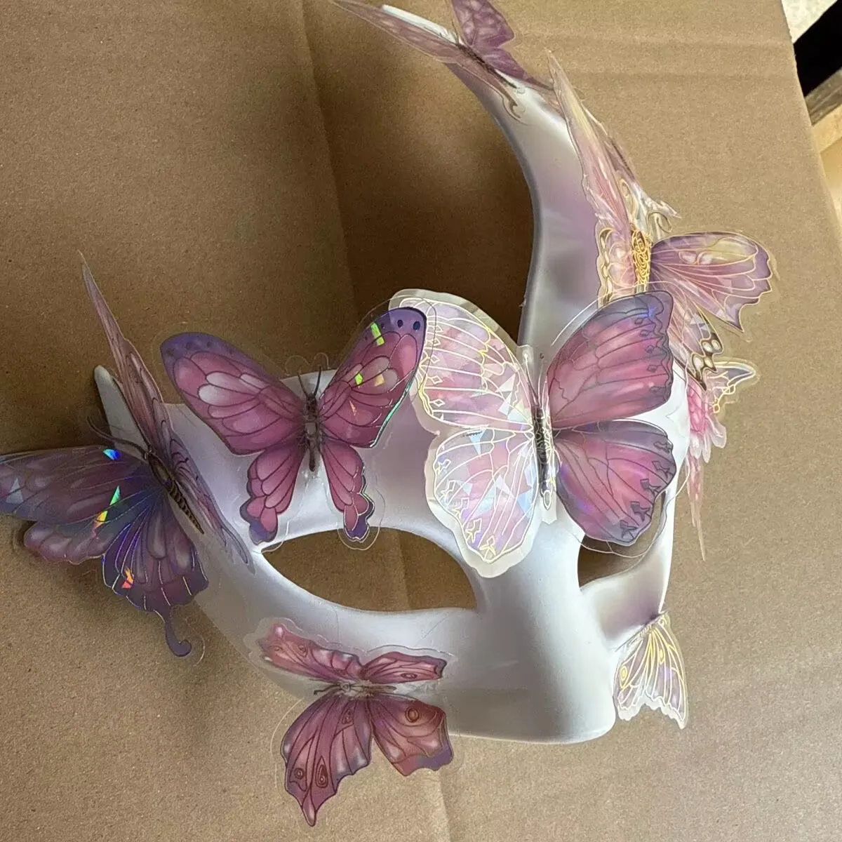 Womens White Mask With Butterfly Venetian Mask