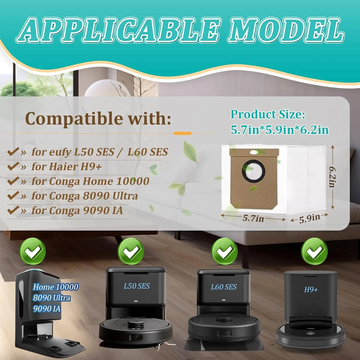 For Conga 7490 Ultimate/ 8490 Ultimate/ 8090 Ultra/ 9090 AI, Eufy L50 L60 SES, Everybot Q5, Roidmi EVE CC Vacuum Dust Bag Parts