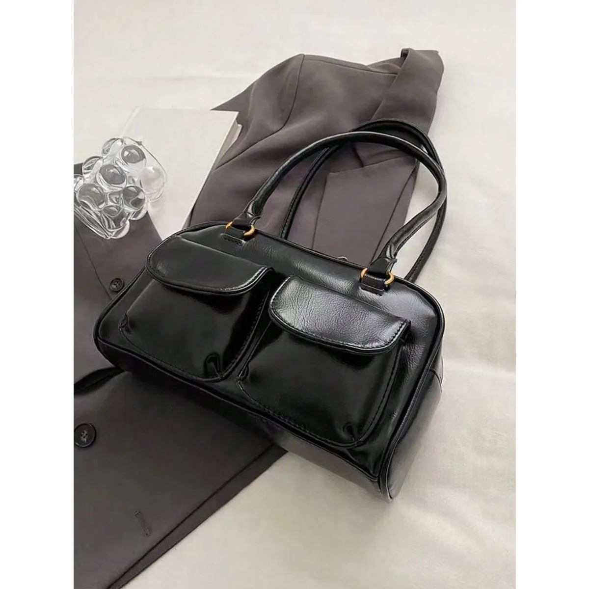 Large Capacity Simple Pu Tote Bag With Multiple Pockets & Shoulder Strap For Work,Solid Color Personalized Handbag,School Bag,Large Capacity,Portable,Classic Casual,For Teen Girls Women College Students,White-Collar Workers,Perfect For Work