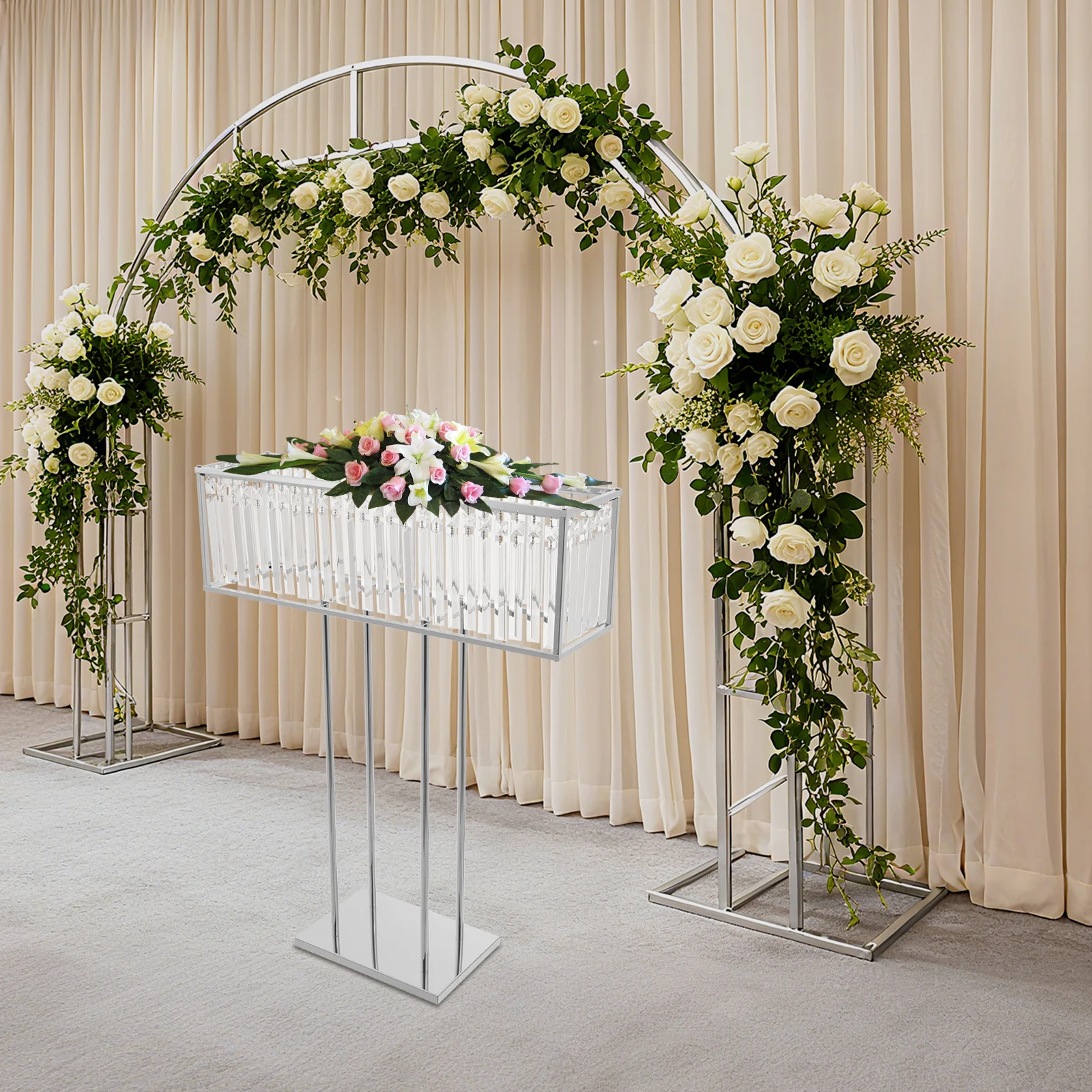 

Silver, 90cm Height Metal Flower Stand for Table Centerpiece Decor, Rectangle Flower Stand for Wedding Reception Birthday Party