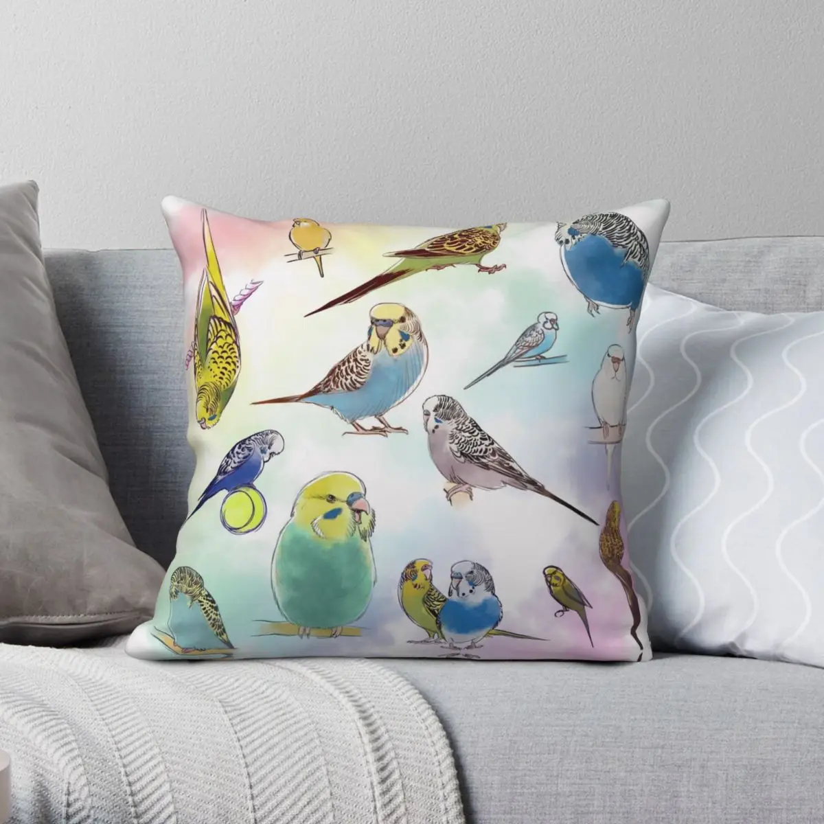 

Cute Rainbow Budgies Parakeet Square Pillowcase Polyester Linen Velvet Pattern Zip Decor Pillow Case Car Cushion Cover Wholesale