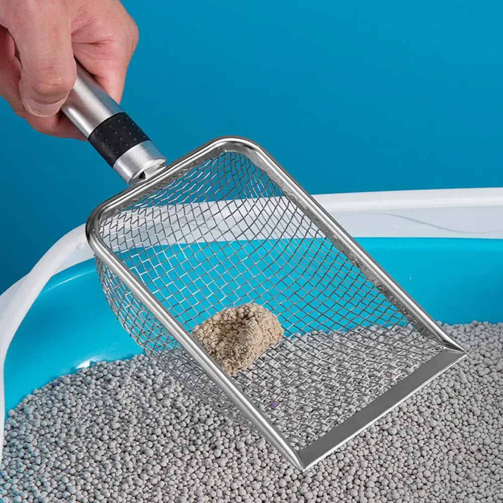 Scoop Mouth Cat Litter Scoop Stainless Steel Cat Litter Scoop with Fine Mesh Sieve for Pet Feces Comfortable Grip for Cat Box