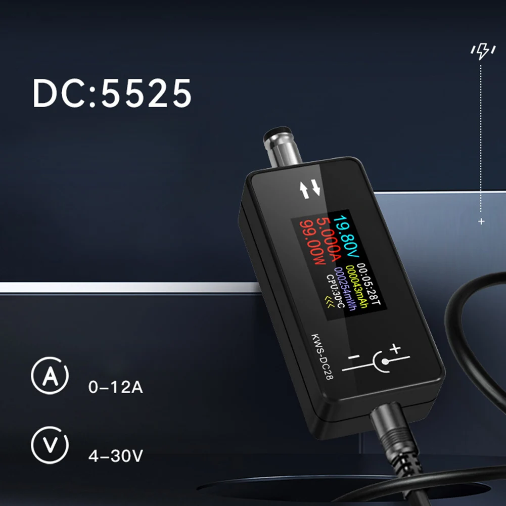 KWS-DC28 Тестер интерфейса 4-30 В 12 А Тестер напряжения и тока 0,96 дюйма TFT Встроенный тестер интерфейса дисплея высокой четкости