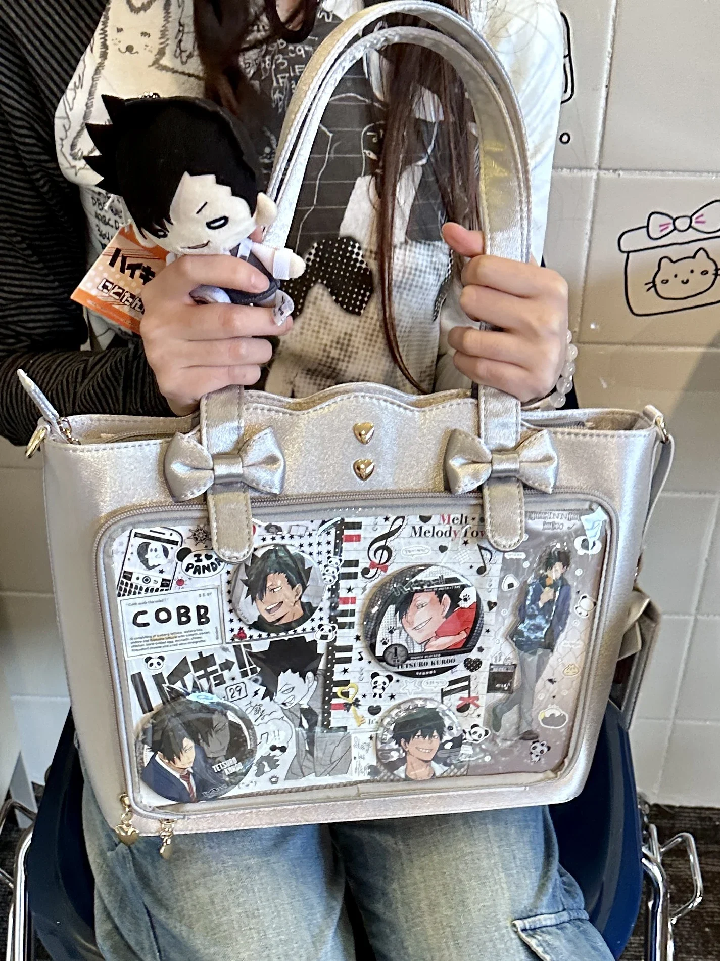 Bolso de hombro de dibujos animados Kawaii para mujer, bandolera de gran capacidad, transparente, Itabag, japonés, Ita, JK, uniforme