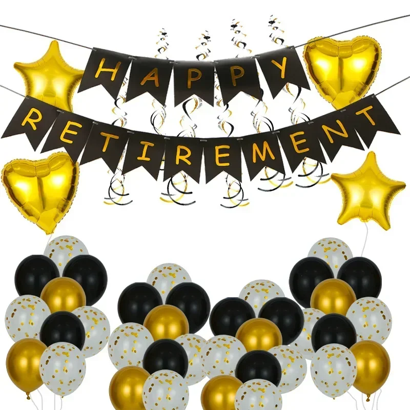 Black Gold Swallowtail Letters Retirement Flag Balloon Headband Decoration HAPPY RETIREMENT Party Supplies Girls Accessories New