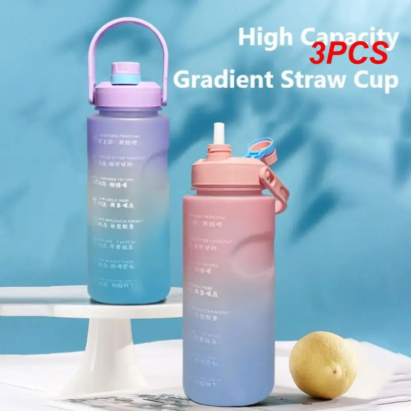 

3PCS Water Bottle 1800ml Large Capacity With Straw Time Marker Drink Reminder Hot Water Leakproof Outdoor Sports Fitness Gym