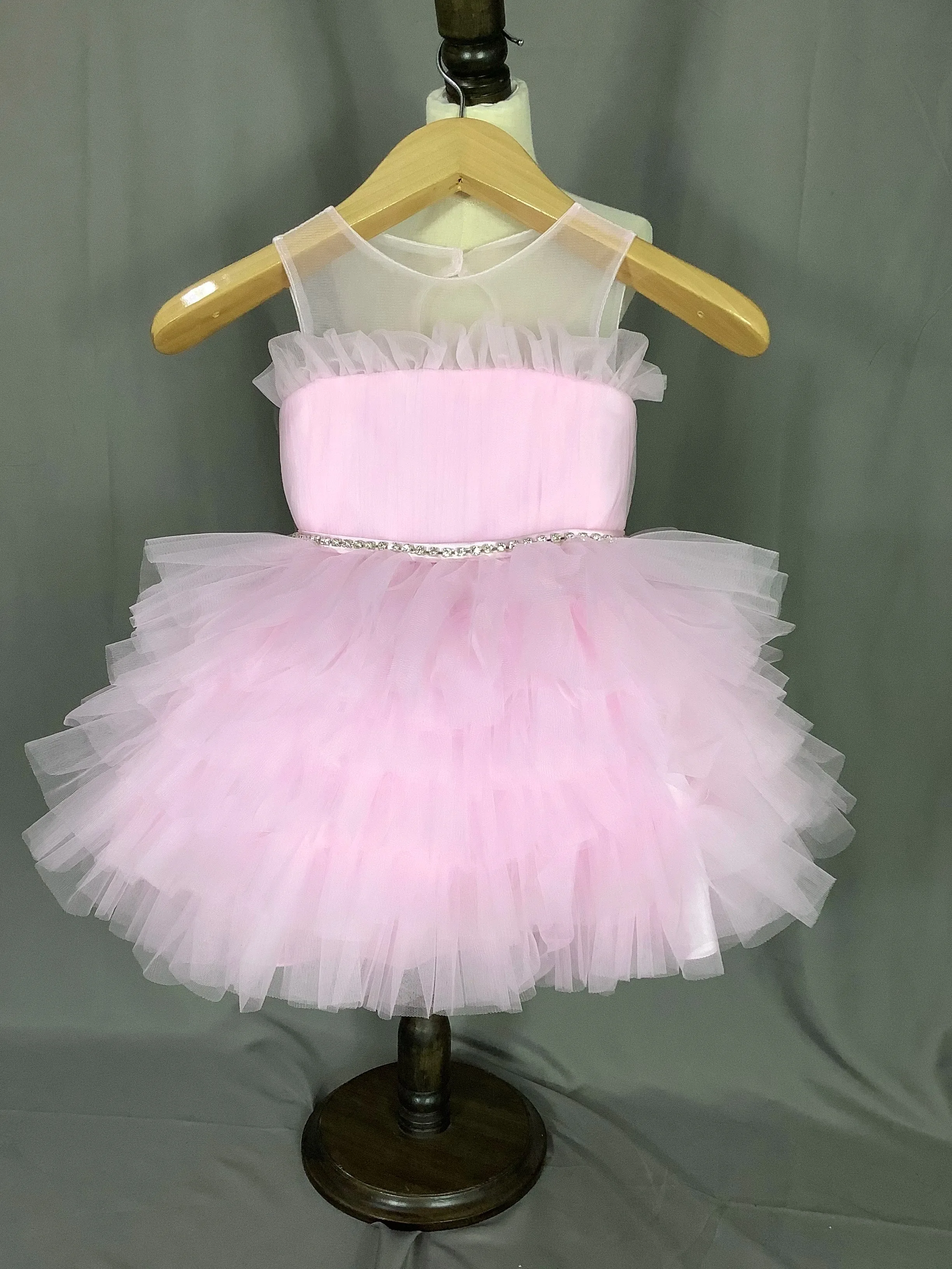 

Pink Flower Girl Dresses for Wedding Layered Knee Length Girl Kids Birthday Ball Gown First Holy Communion Gowns Customized