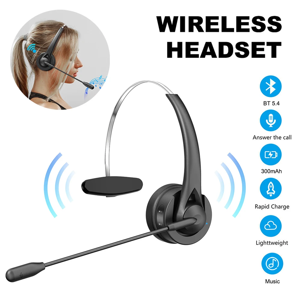 M5 Pro Bluetooth 5.4 Headphones with Mic Charging Base Wireless Headset for PC Laptop Call Center Office 18H Talking Time