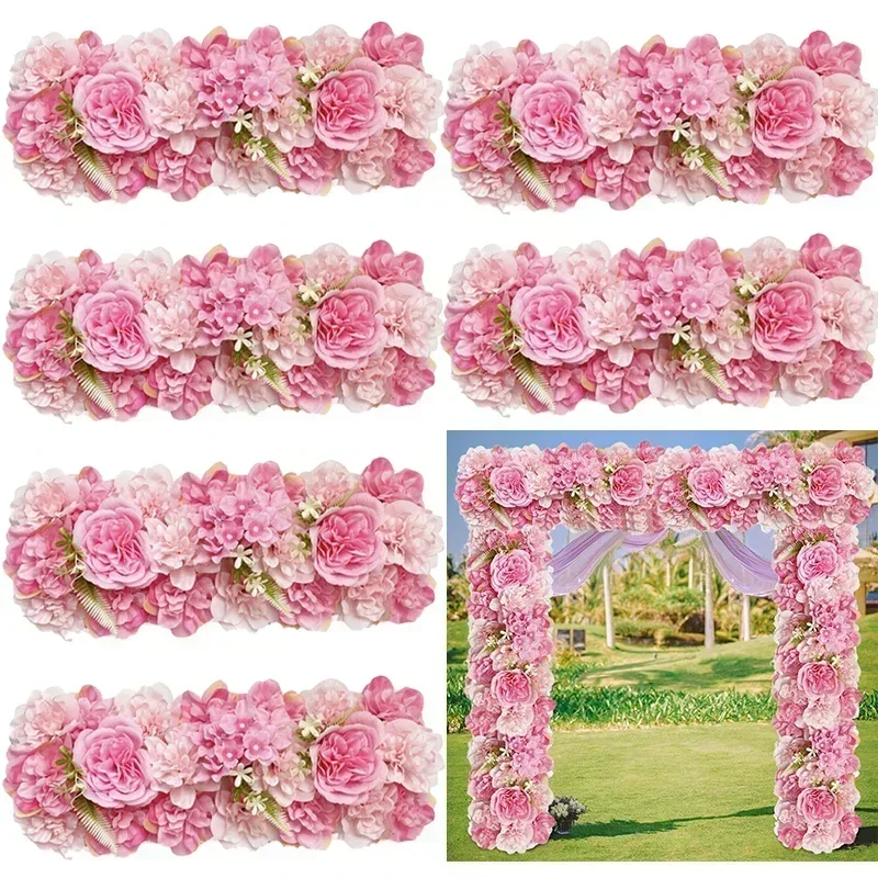 Artificial Rose Flower Panel For Wedding Decor Party Bridal Shower Decor Fake Silk Roses Arc Floral Flower Pink Series