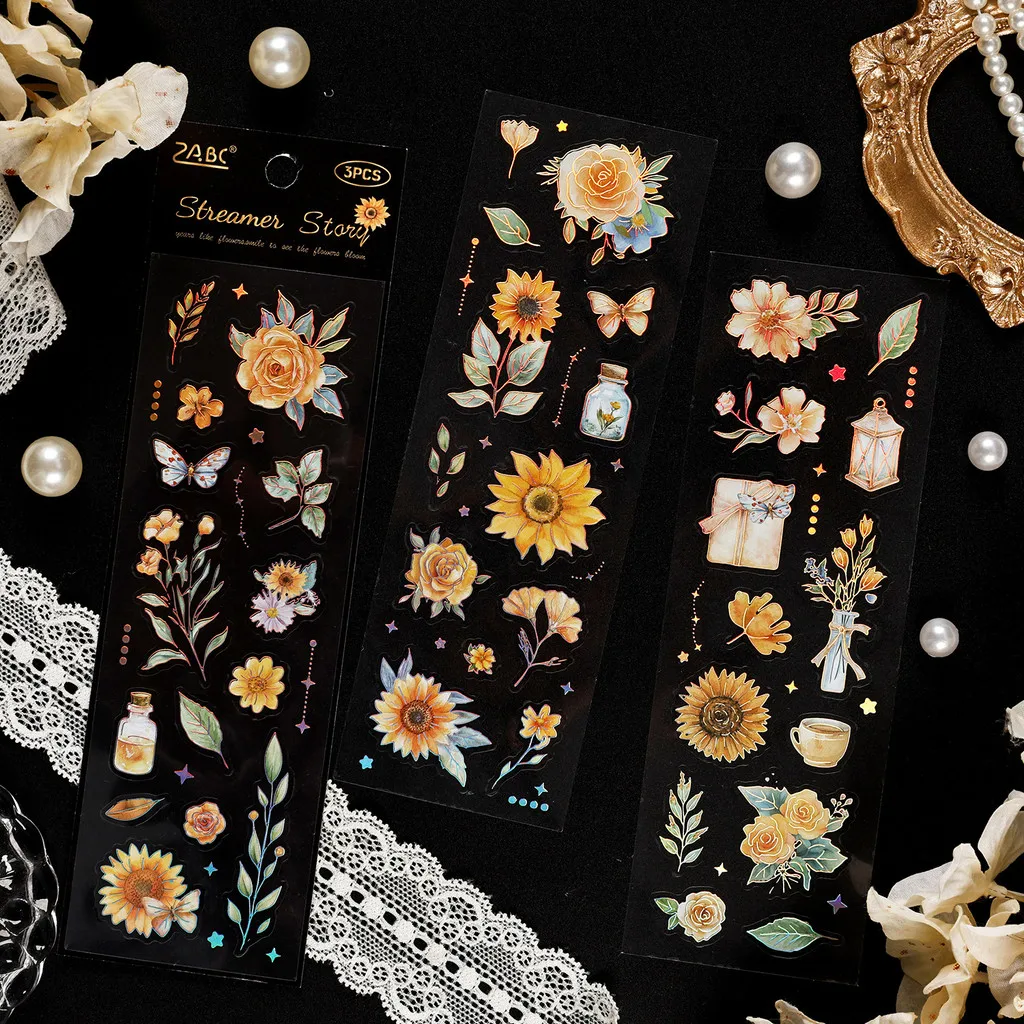 Journamm 3sheets Pre-Cut Flowers Stickers for Scrapbooking Landscape Album Scrapbook Sticker Transparent Stickers for Journaling