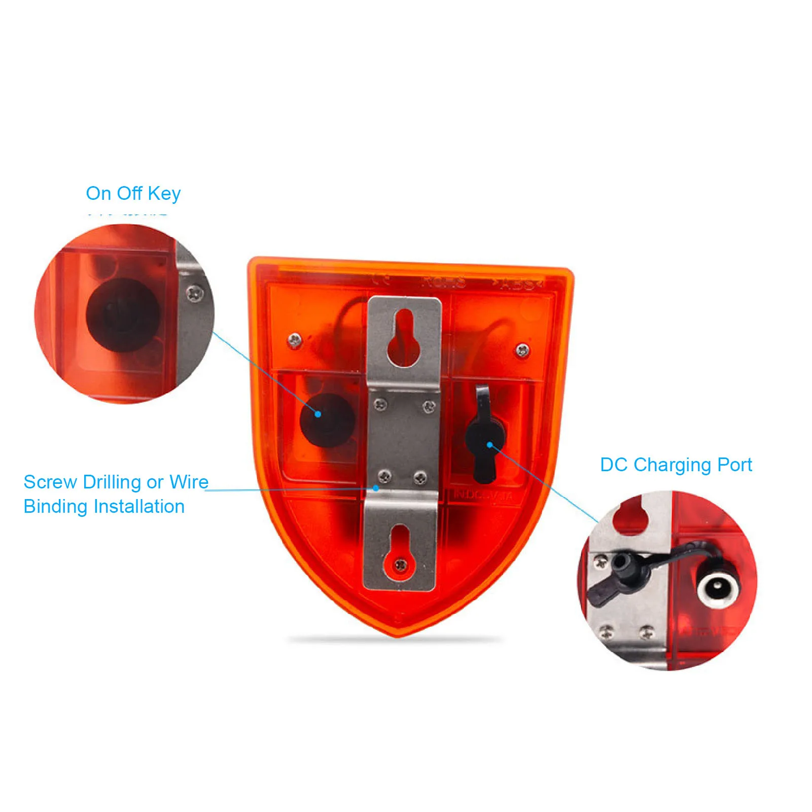 Motion Sensor Alarm Polycrystalline Panel Solar or  Charging 129dB Sound and Light Alarm 125° Sensing Angle for Home Orchard