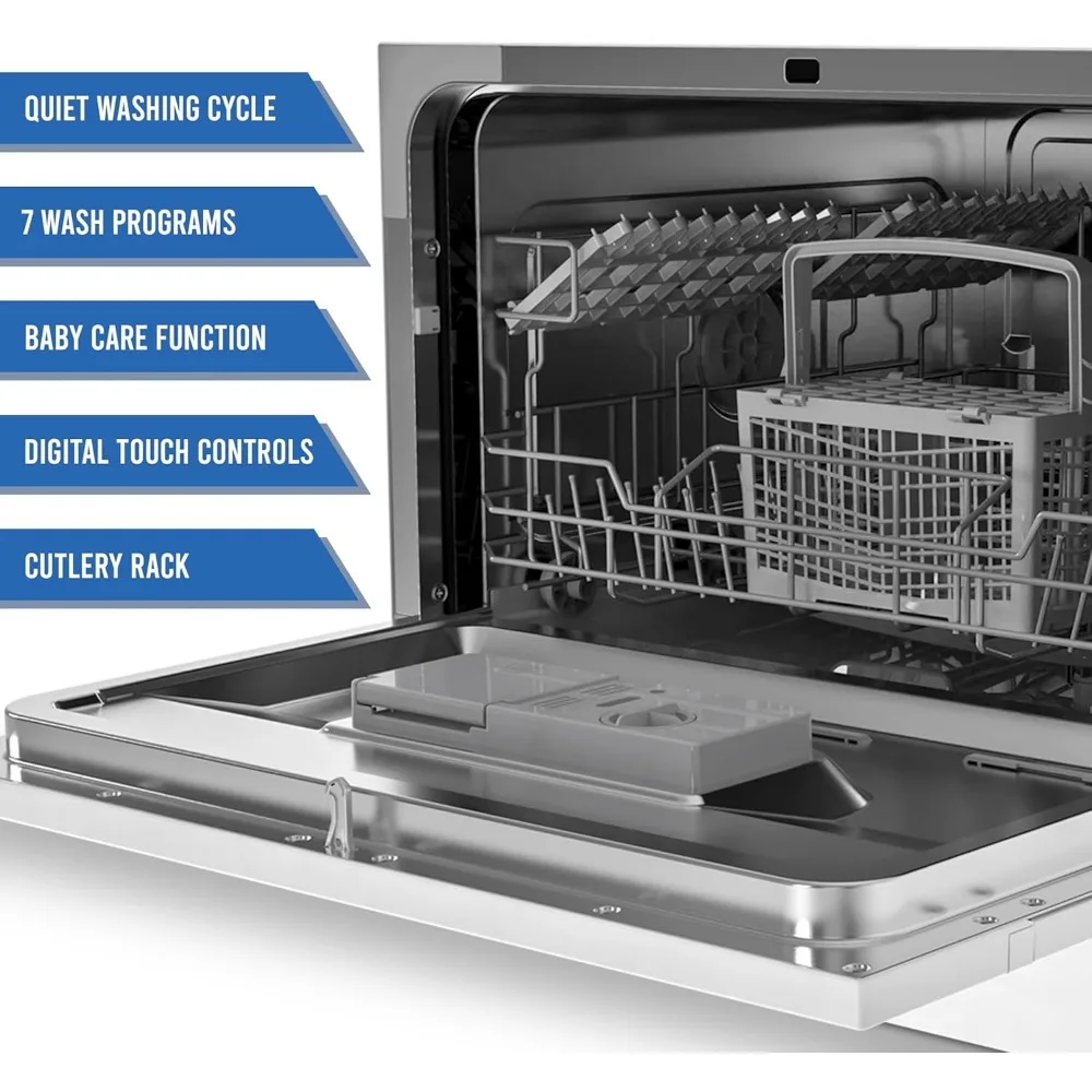 6-Place Setting Dishwasher- Portable Mini Countertop Dishwasher with 7 Wash Programs - Perfect for Small Spaces Like Apartment,