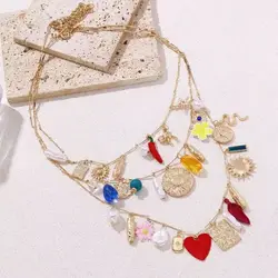 ZVOIJIO Cute Multi-Layer Snake Chili Flower Tassel Pendant Necklace