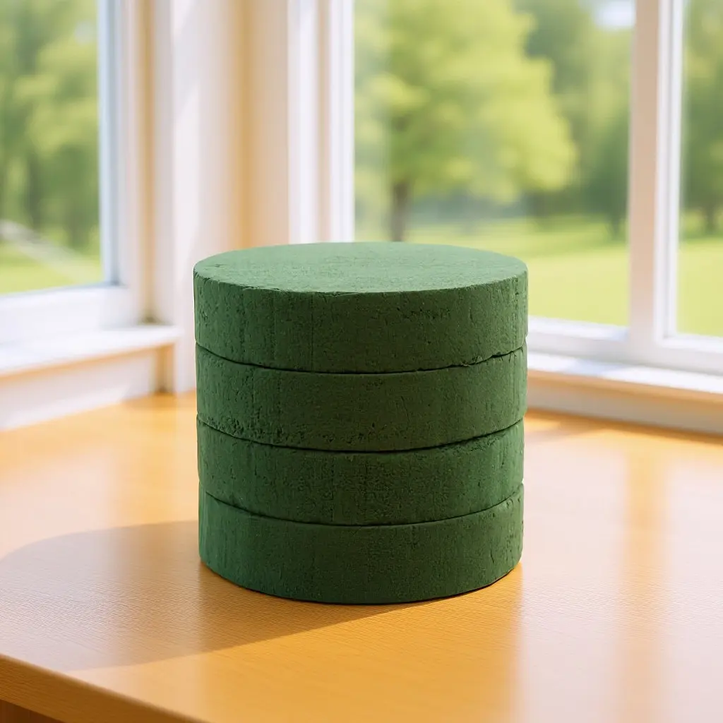 

4Pcs Round Floral Mud Flower Bricks Green Foam Blocks for Floral Arranging Wedding Birthday Party Decoration Flower