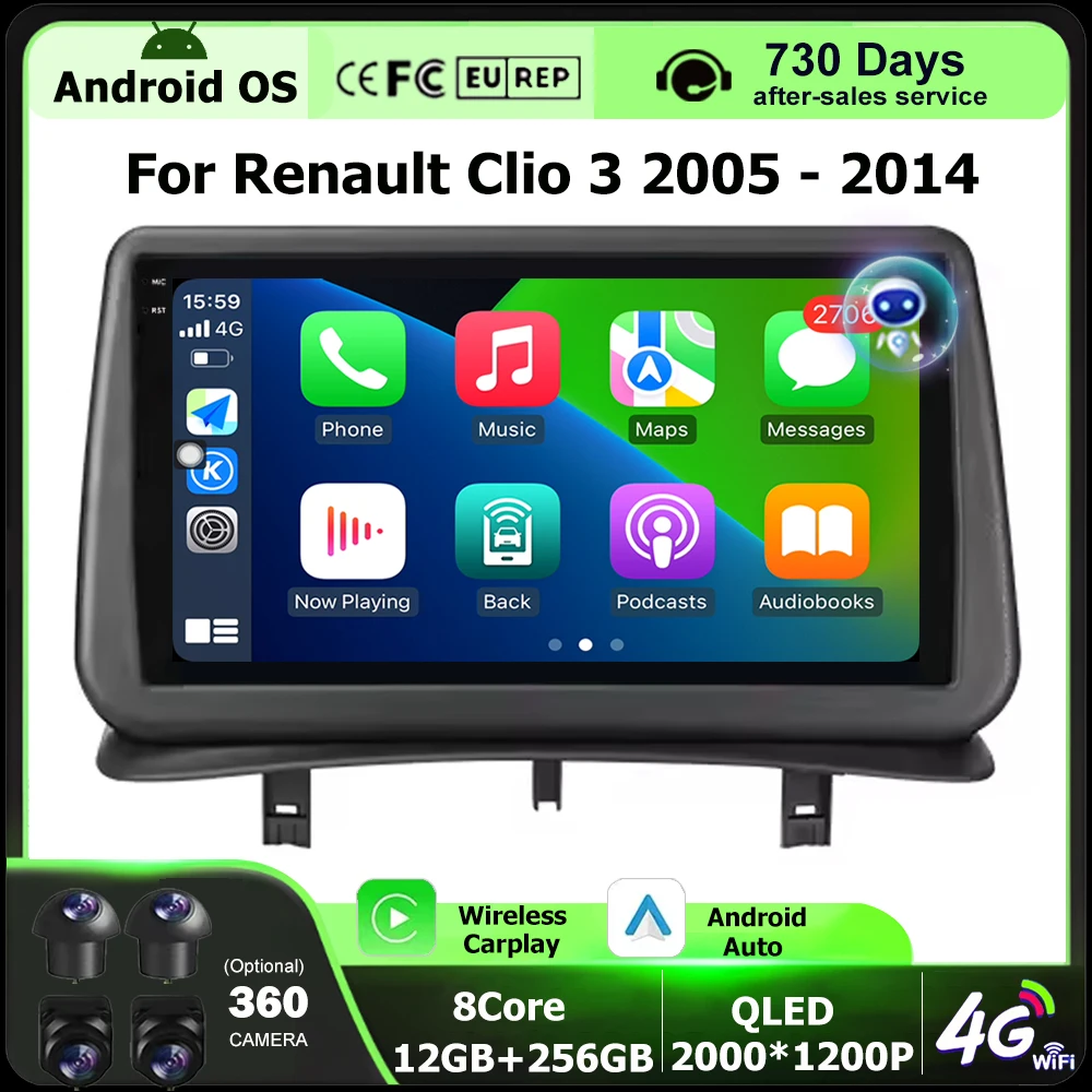 Car Radio Multimedia Video Player GPS Navigation Stereo For Renault Clio 3 2005-2014 Android 16 Auto Carplay BT DSP 360 Camera