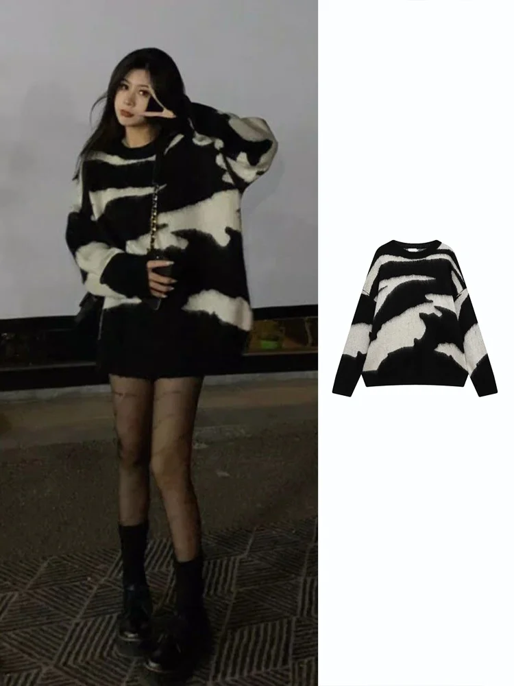 

Loose Long Sve round Ne Knitted Sweater Women's Autumn Winter New Sle Casual Comfortable Soft Cotton Top