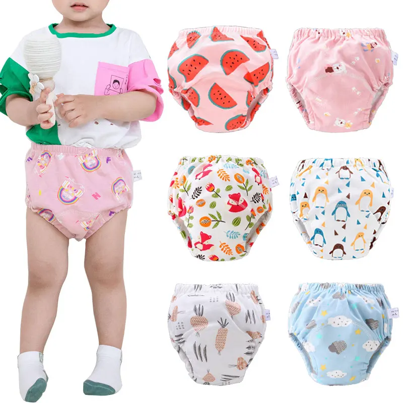 Girls Boys Baby Reusable Washable Diaper Pant Infant Potty Training Cloth Pocket Nappy Panties 6 Layers Cover Wrap Diapers