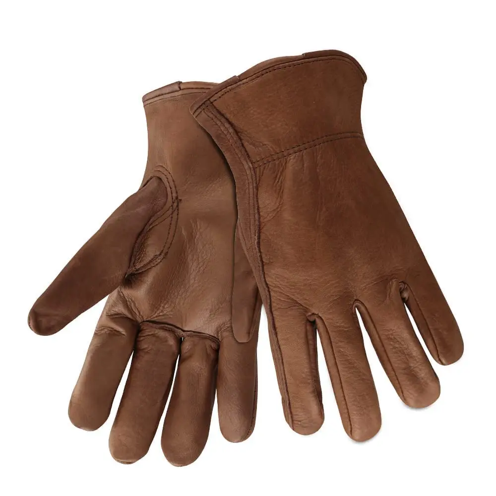 Guantes de trabajo de cuero Guantes de trabajo de piel de vaca para jardinería/motocicleta/conducción/ciclismo/colección de frutas, resistentes a