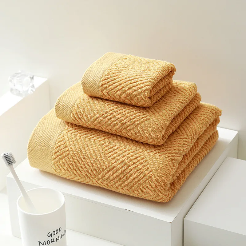 

3pieces/Pack Long-Staple Cotton Bath Towel Set Solid Soft Quick-dry Hand Face Towels Beige Gray Yellow Shower Towels Bathroom