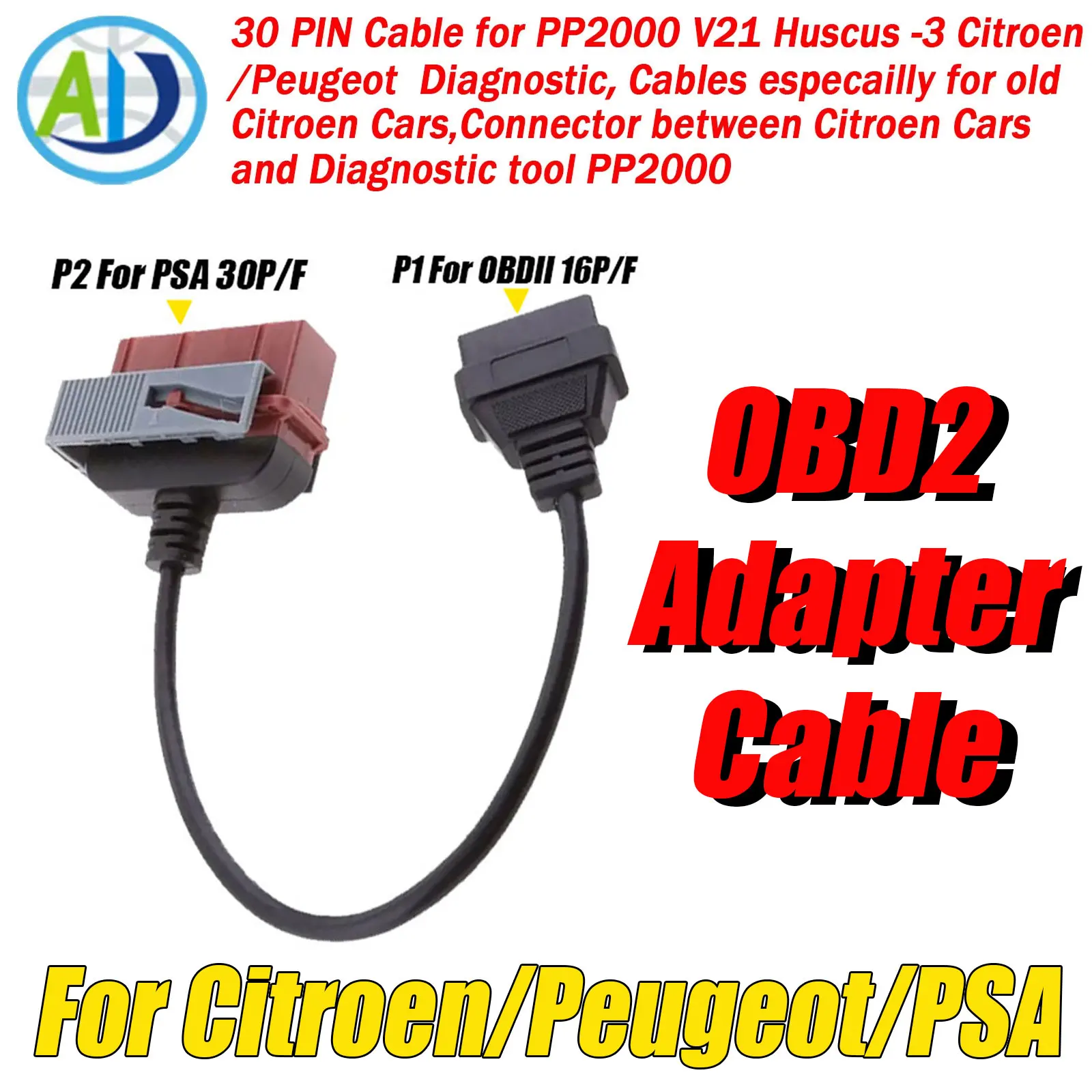

OBD2 Diagnostic Cable For Citroen/Peugeot/PSA 30 Pin To 16 Pin Automobile OBDII Diagnostic Connector Tool OBD2 Adapter Cable