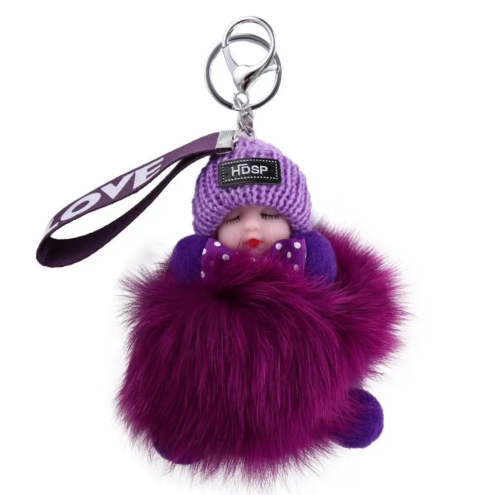 

Accessories Bag Pendant Cars Key Ring Backpack Jewelry Gift Fluffy Plush Doll Sleeping Baby Doll Pompom Keyring Plush Keychain