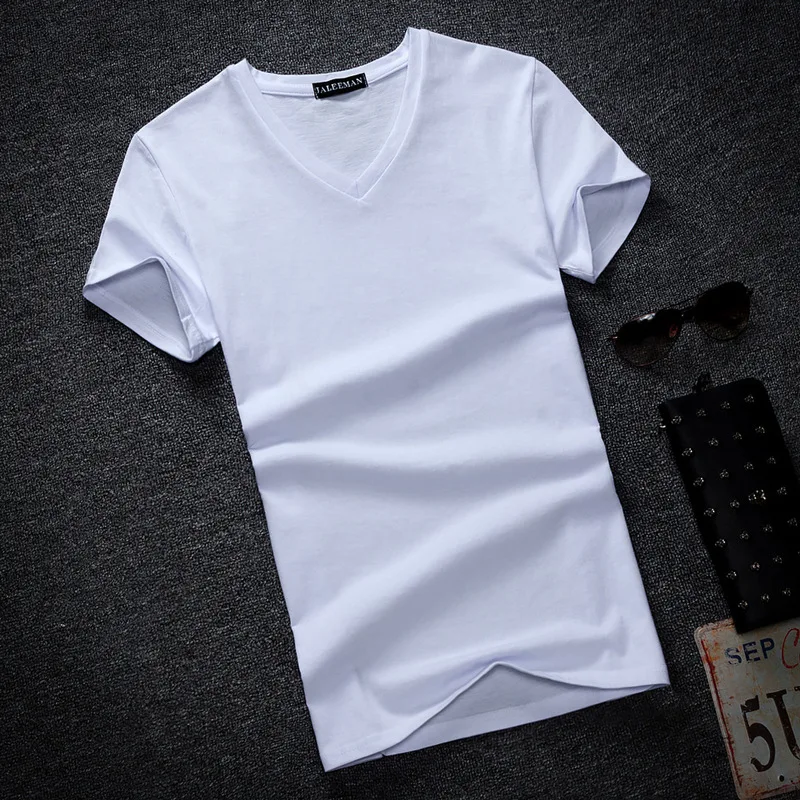 Fashion Summer Men T Shirt Cotton V Neck Short Sleeve Fitness Tshirt Solid Men Tee Tops Casual Mens Streetwear Plus Size S-5XL