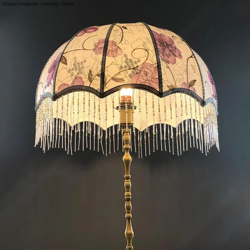 European Retro Lampshade High-end Fabric Tassel Bead Lamp Shade Classiacl Lamp Shade Bedroom Bedside Lamp Floor Light Cover E27