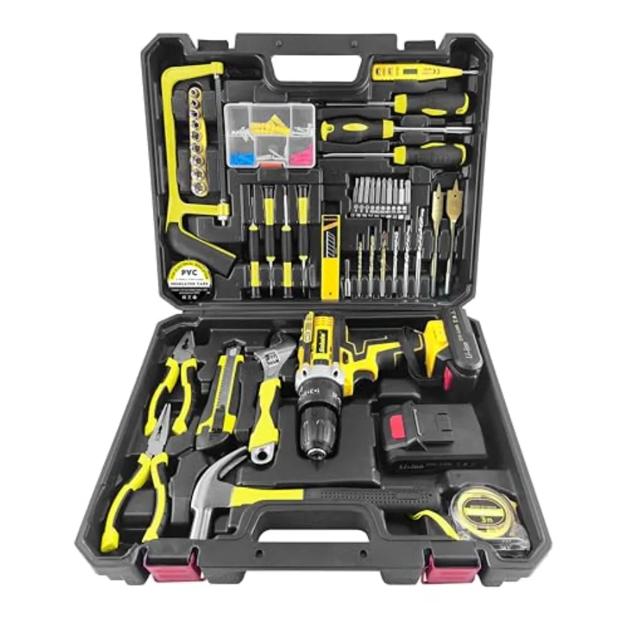 

Home Repair and DIY Projects: 21V Cordless Power Drill Set with Tool Box 2 Batteries Electric Drill Driver and Basic Hand Tools