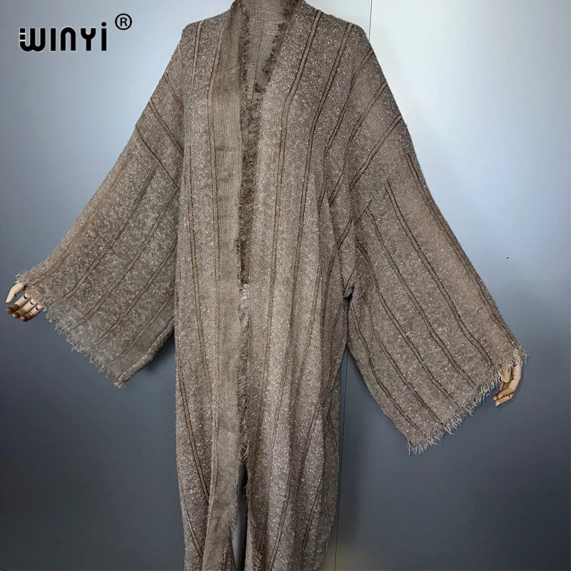 WINYI كيمونو الخريف سترة فستان أفريقي ملابس خارجية للنساء موضة قفطان الشاطئ التستر عباية دبي معاطف عادية فاخرة