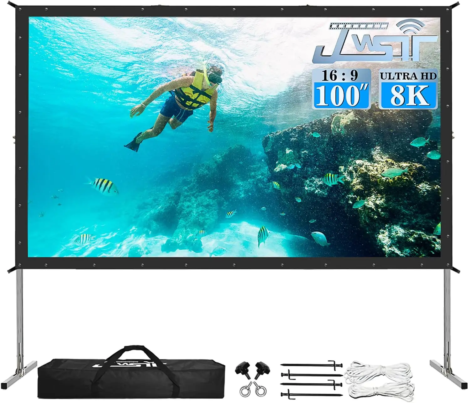 

100 Inch Portable Outdoor Projector Screen with Stand, 3-Layer PVC for Home Theater and Backyard Movies