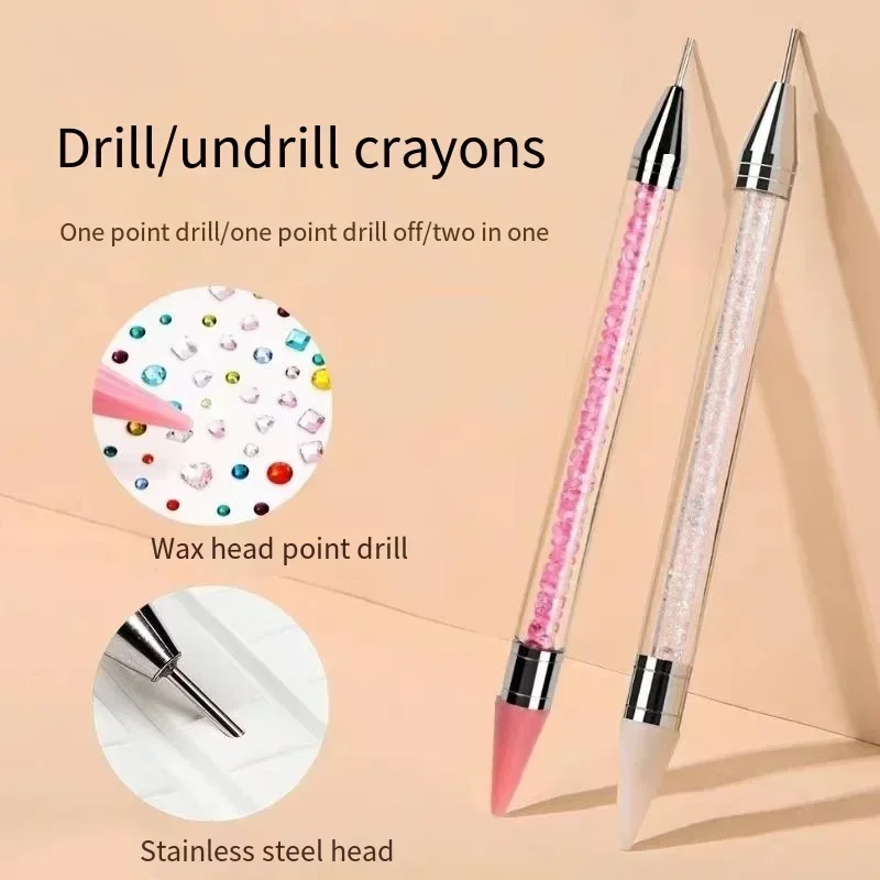 1Pc Double Head Nail Drill Pen Dual Purpose Rhinestone Crayon Nails Art Pen Diamante Picker Crystal Applicator Manicure Tool 네일