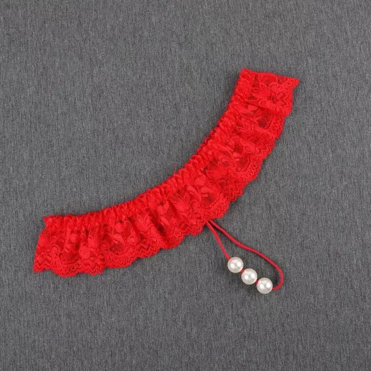 Transparent G-String Lace Pearl Thongs Low Waist Sexy Crotchless Woman's Massage Thread Panties Sex Erotic Accessories Underwear