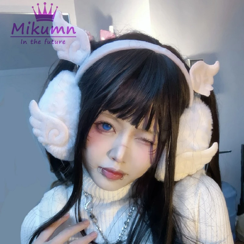 Harajuku Y2k White Angel Wings peluche paraorecchie inverno caldo per le donne ragazze Lovely Chic paraorecchie Outdoor Cold Protection Ear Cover