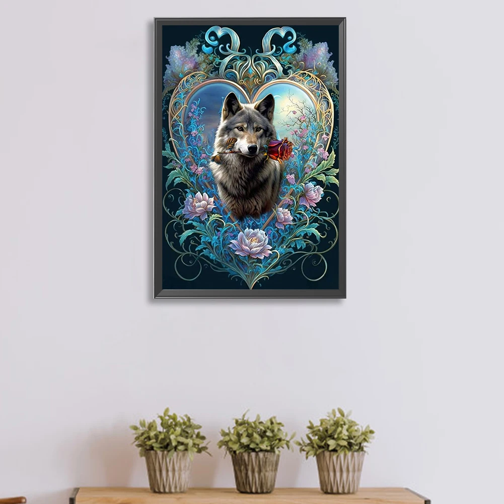 

5D DIY Full Round Drill Diamond Painting Wolf with Rose Decor Art Craft 40x60cm